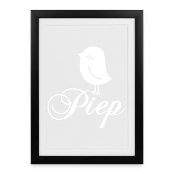 Bip de moineau - Motif de dessin animé d’oiseau bip - Affiche encadrée (27 × 37 cm) - noir - Devant