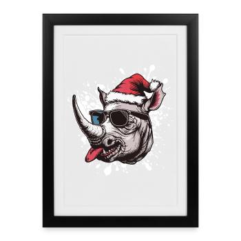Rhinocéros Noël drôle - Affiche encadrée (27 × 37 cm) - noir - Devant
