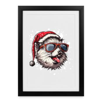 Hérisson Noël Drôle - Affiche encadrée (27 × 37 cm) - noir - Devant