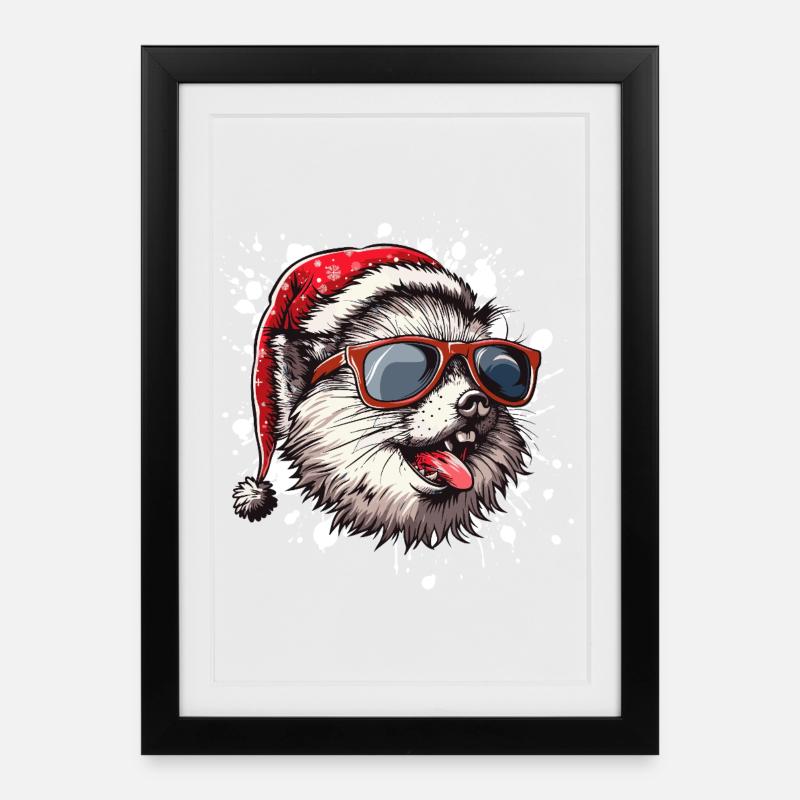 Igel Weihnachten Lustig - Gerahmtes Poster (27 × 37 cm) - Schwarz