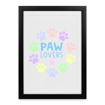 PAW LOVERS Blue Pastel Paws - Framed poster (27 × 37 cm) - black - Front