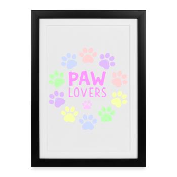 PAW LOVERS Rose Empreintes Pastel - Affiche encadrée (27 × 37 cm) - noir - Devant