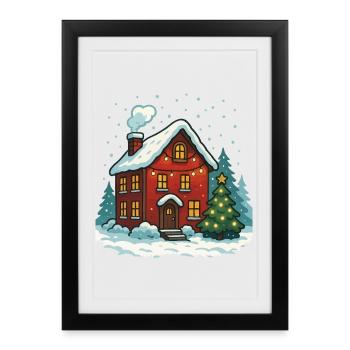 Winter house with lights - Framed poster (27 × 37 cm) - black - Front
