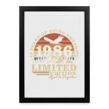Cadeau de 40e anniversaire Année 1986 Naissance - Affiche encadrée (27 × 37 cm) - noir - Devant