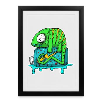 Canette de boisson énergisante Caméléon. Grafitti de bande dessinée - Affiche encadrée (27 × 37 cm) - noir - Devant