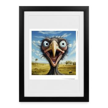 Bizarre ostrich face in the savannah - Framed poster (27 × 37 cm) - black - Front