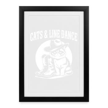 Katzen Line Dance Cowboy - Gerahmtes Poster (27 × 37 cm) - Schwarz - Vorne