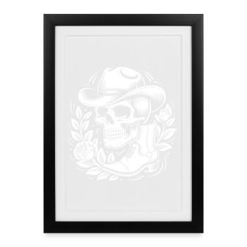 Skeleton cowboy with leaf wreath - Framed poster (27 × 37 cm) - black - Front