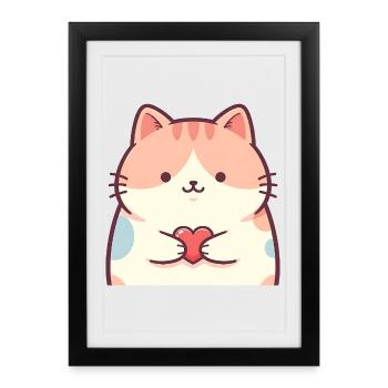Chat animé au cœur de chaton câlin - Affiche encadrée (27 × 37 cm) - noir - Devant