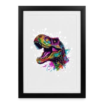 Éclaboussures colorées de dinosaures - Affiche encadrée (27 × 37 cm) - noir - Devant