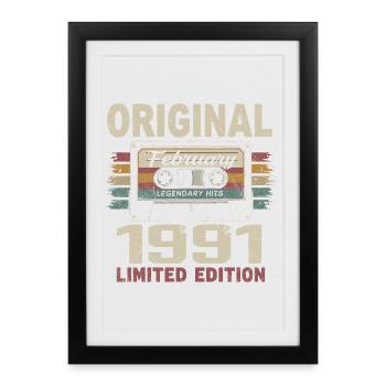 Février 1991, Cadeau d'Anniversaire février 1991 - Affiche encadrée (27 × 37 cm) - noir - Devant