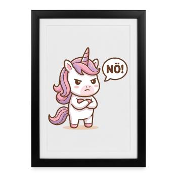 Licorne mignonne Pas Drôle de Dicton - Affiche encadrée (27 × 37 cm) - noir - Devant