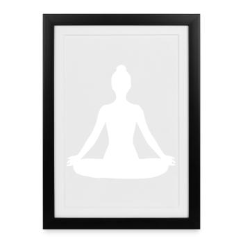 Yoga Silhouettes White Meditation - Framed poster (27 × 37 cm) - black - Front