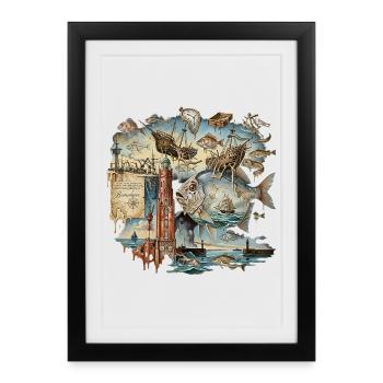 North German Art, Seafaring, Sailors, Fishing - Framed poster (27 × 37 cm) - black - Front