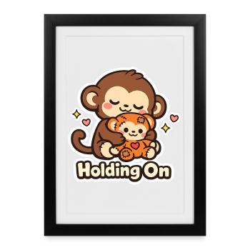 Punch Macaque Holding On - Framed poster (27 × 37 cm) - black - Front