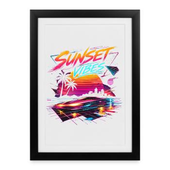 Sunset Vibes 80s Neon Design - Framed poster (27 × 37 cm) - black - Front