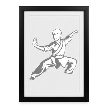 Attaque en posture d’action d’arts martiaux de combattant de kung-fu - Affiche encadrée (27 × 37 cm) - noir - Devant
