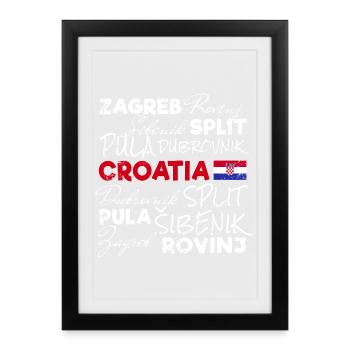 Ville rétro de Croatie et souvenir vintage du drapeau - Affiche encadrée (27 × 37 cm) - noir - Devant