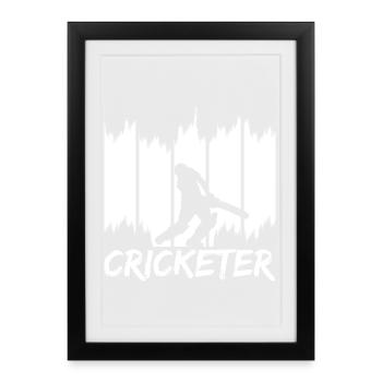 Joueur de cricket drôle - Affiche encadrée (27 × 37 cm) - noir - Devant