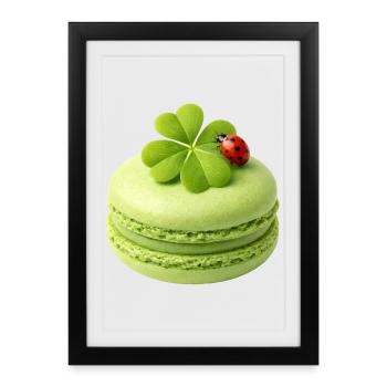 Macaron vert avec trèfle porte-bonheur - Affiche encadrée (27 × 37 cm) - noir - Devant