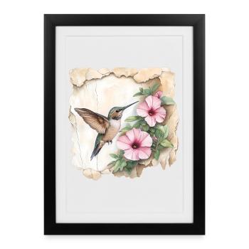 Hummingbird with flowers - Framed poster (27 × 37 cm) - black - Front