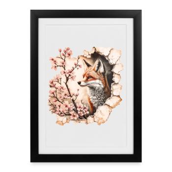 Renard aux cerisiers en fleurs - Affiche encadrée (27 × 37 cm) - noir - Devant