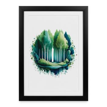 Forest Long Tree Nature Painting Print - Framed poster (27 × 37 cm) - black - Front