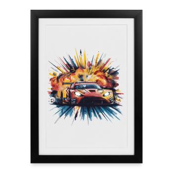 Schneller Sportrennwagen-Lackierdruck - Gerahmtes Poster (27 × 37 cm) - Schwarz - Vorne