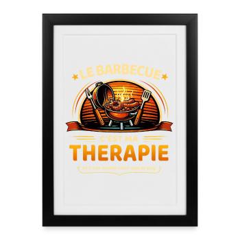 Le barbecue c’est ma thérapie – humour grillade - Affiche encadrée (27 × 37 cm) - noir - Devant