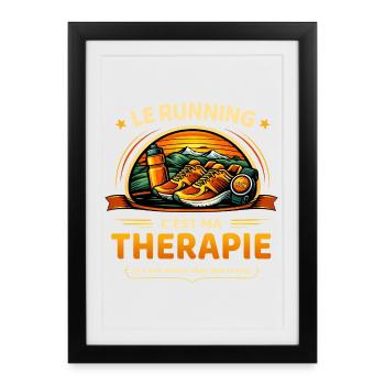 Le running c’est ma thérapie humour course à pied - Affiche encadrée (27 × 37 cm) - noir - Devant