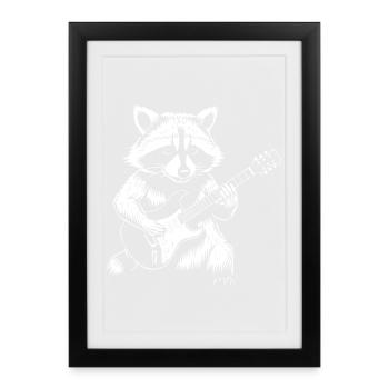 Raccoon Rock Guitar Jam - Affiche encadrée (27 × 37 cm) - noir - Devant
