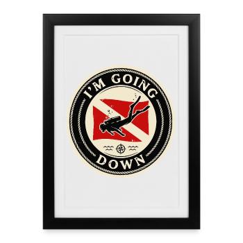 Scuba Diver Scuba Flag Going Down Retro - Framed poster (27 × 37 cm) - black - Front