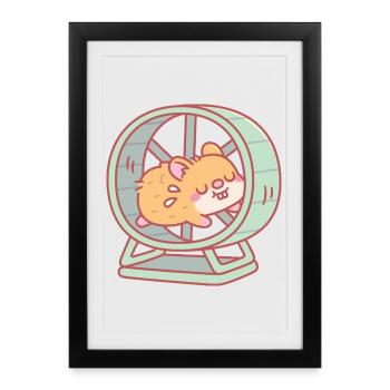 Mignon hamster courant sur une roue - Affiche encadrée (27 × 37 cm) - noir - Devant