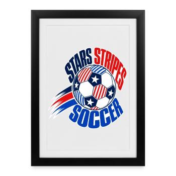 USA Soccer Fan 2026, Stars and Stripes Soccer Ball - Framed poster (27 × 37 cm) - black - Front