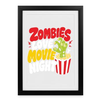 Les zombies adorent les soirées cinéma d’horreur - Affiche encadrée (27 × 37 cm) - noir - Devant
