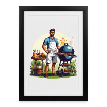 Maître du barbecue dans le jardin - Affiche encadrée (27 × 37 cm) - noir - Devant