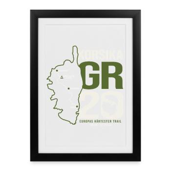 GR20 Finisher Korsika Trekking Wanderung - Gerahmtes Poster (27 × 37 cm) - Schwarz - Vorne