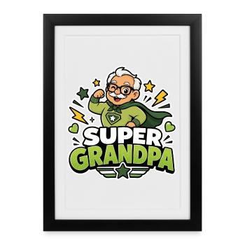 Super Grand-père Super-héros Grand-père - Héros de bande dessinée drôle - Affiche encadrée (27 × 37 cm) - noir - Devant