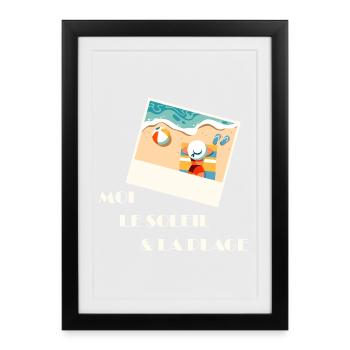 Été plage et détente pastel - Affiche encadrée (27 × 37 cm) - noir - Devant