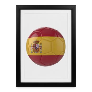 LE DRAPEAU D’ESPAGNE SUR UN BALLON DE FOOTBALL - Affiche encadrée (27 × 37 cm) - noir - Devant