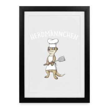Herdmännchen – Erdmännchen am Grill - Gerahmtes Poster (27 × 37 cm) - Schwarz - Vorne