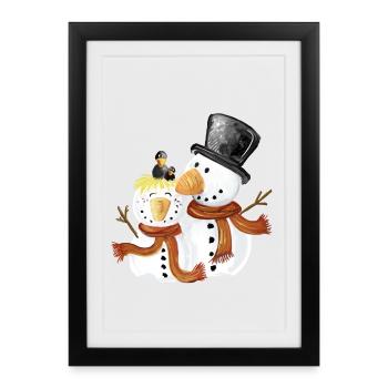 Süße Schneemänner I Weihnachten Winter Geschenk - Gerahmtes Poster (27 × 37 cm) - Schwarz - Vorne