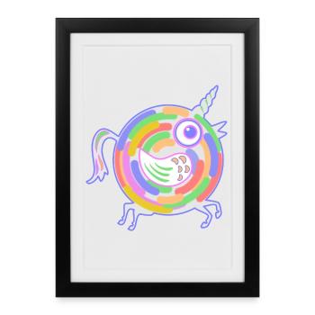 licorne - Affiche encadrée (27 × 37 cm) - noir - Devant