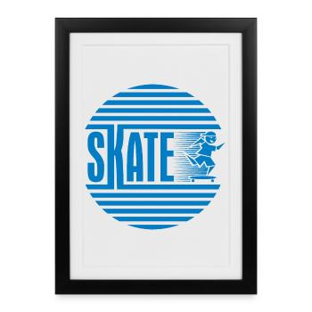 Circular Retro Blue Skating - Framed poster (27 × 37 cm) - black - Front
