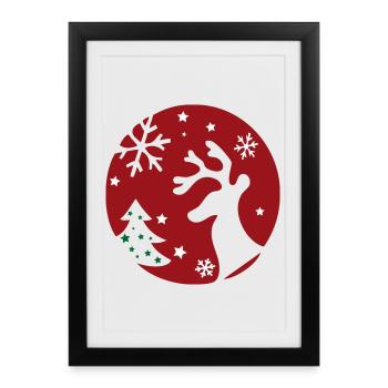 Noël, rennes, sapin de Noël - Affiche encadrée (27 × 37 cm) - noir - Devant