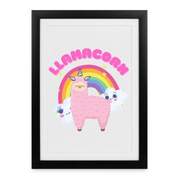 Whimsical Pink Llama with Rainbow - Framed poster (27 × 37 cm) - black - Front