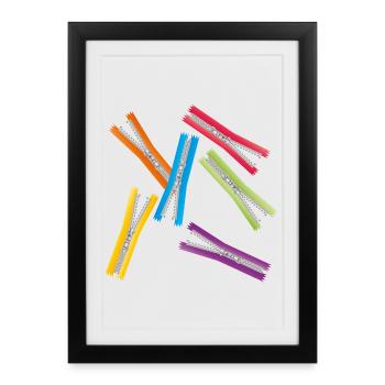 open zippers with colorful ribbons - Framed poster (27 × 37 cm) - black - Front
