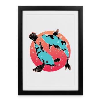 Carpe Koi | Poisson d'ornement Japonais - Affiche encadrée (27 × 37 cm) - noir - Devant