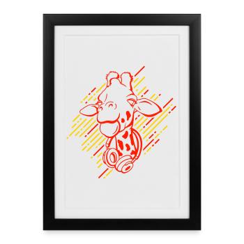 Girafe cool avec écouteurs - Affiche encadrée (27 × 37 cm) - noir - Devant