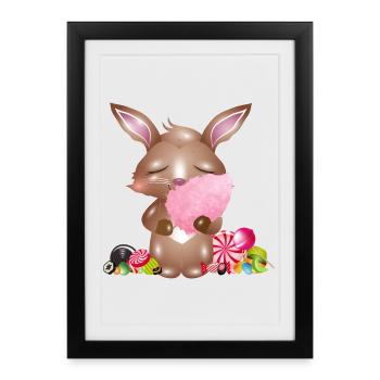cute bunny with cotton candy & candy - Framed poster (27 × 37 cm) - black - Front